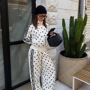 Adidas Black and White Polka Dot Jacket and pants set